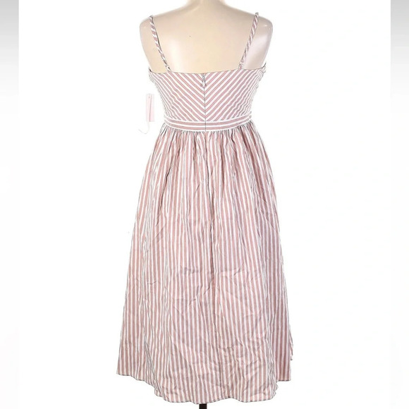 Avec Les Filles Striped Fit & Flare Beige Pink Sundress Midi Size 6 Small NWT - Picture 3 of 8